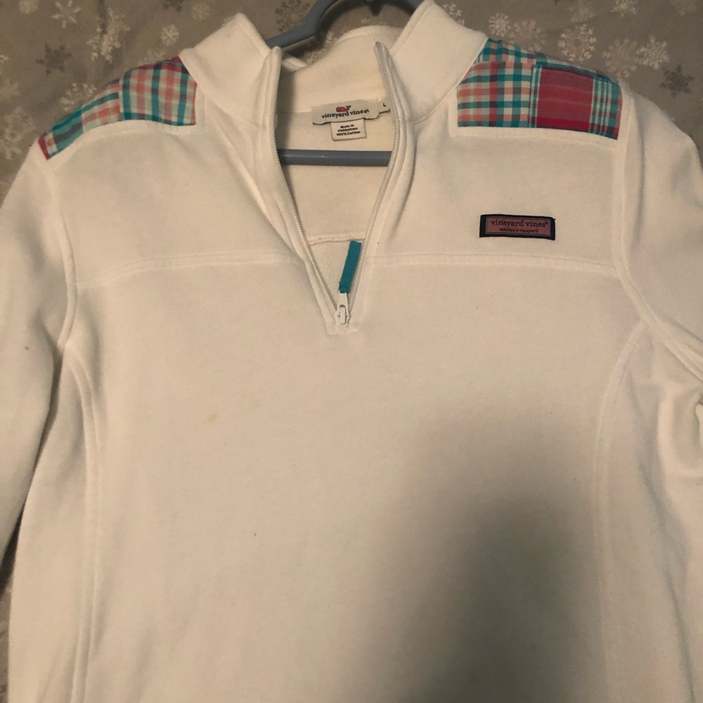 womens vineyard vines pullover white with plaid